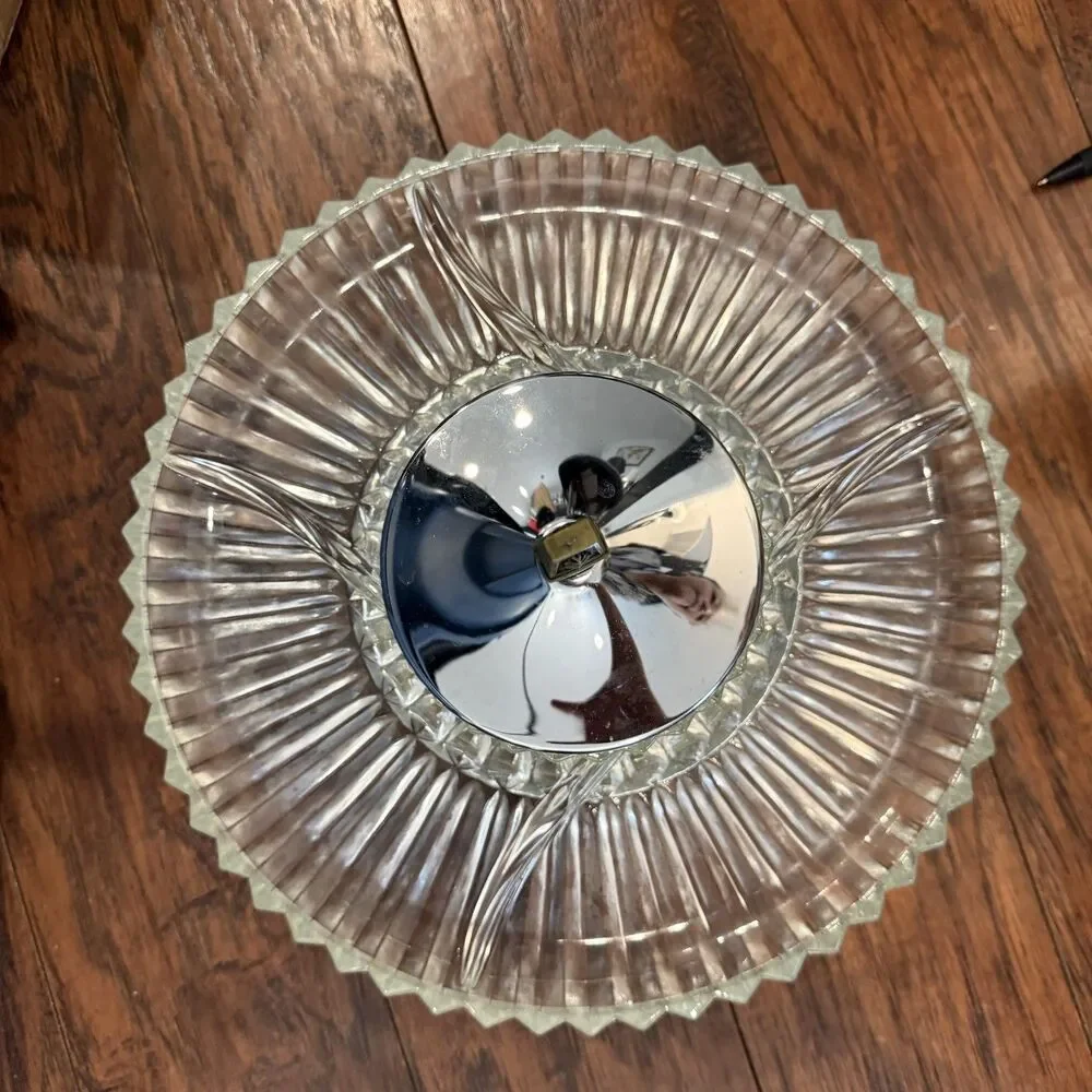 Vtg Kromex Sculptura Lazy Susan w Avocado Trim Chrome Lid Turntable in Box, A2